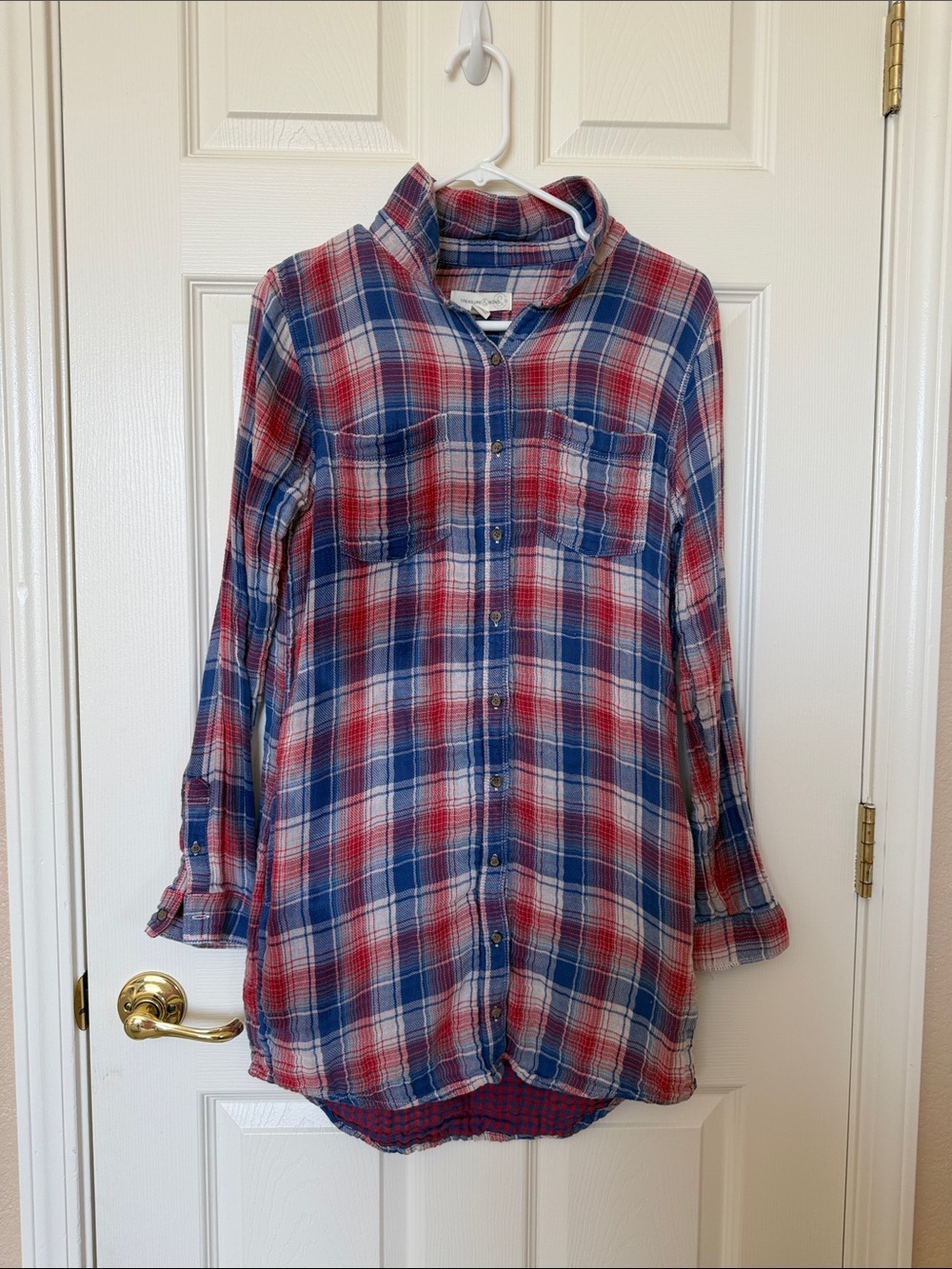 Treasure & Bond Red and Blue Plaid Button-Down Shirt